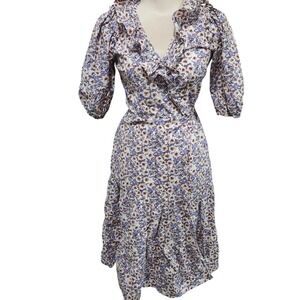 Calista Floral Ruffle V Neck Midi Dress Women's Size S Purple White